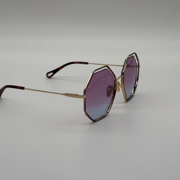 Chloé Eyewear Havana Gold Hexagon Frame Sunglasses NWT 👜 - Picture 3 of 10